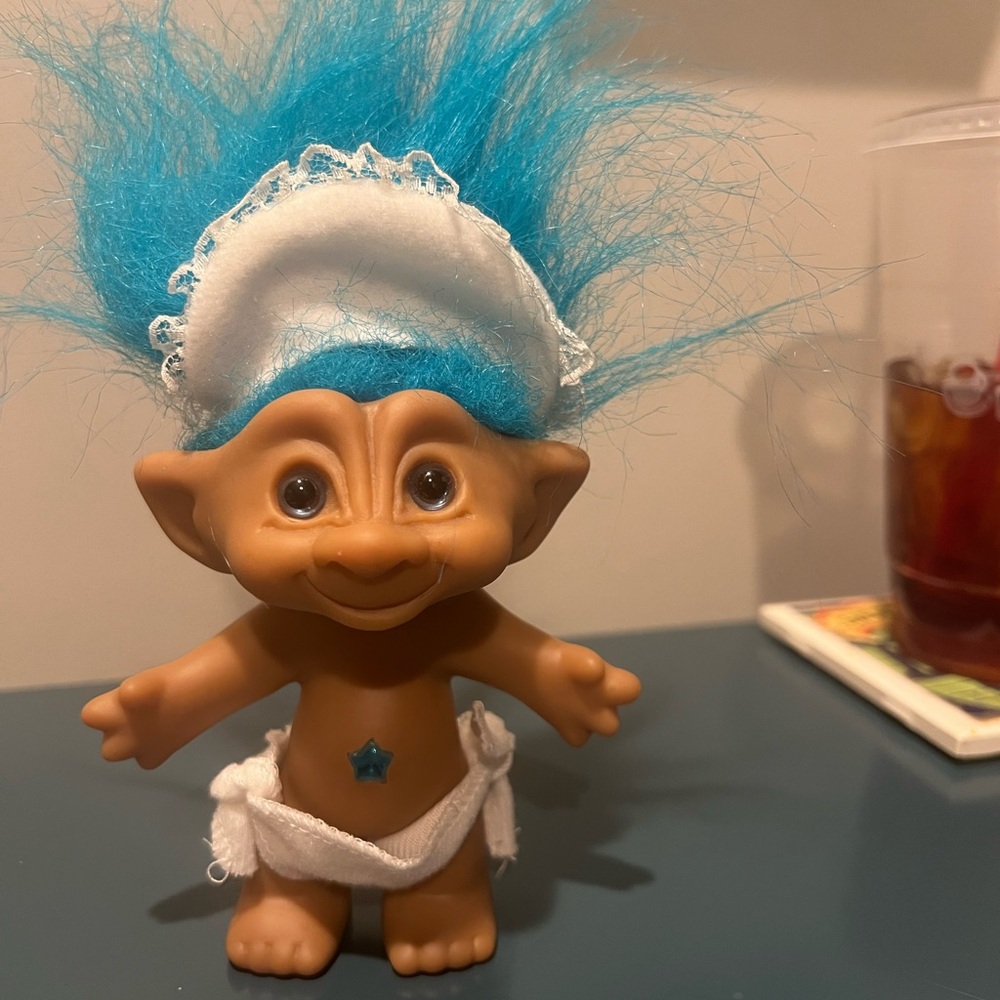 Vintage Troll Doll Baby with Blue Hair